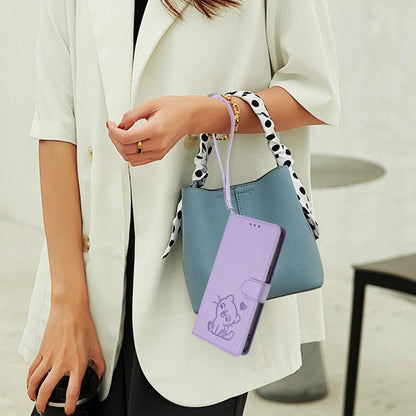 For iPhone Air Embossed Heart Cat Leather Phone Case with Hand Strap(Light Purple) - iPhone Air Cases by buy2fix | Online Shopping UK | buy2fix