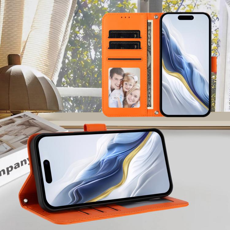 For iPhone Air Embossed Heart Cat Leather Phone Case with Hand Strap(Orange) - iPhone Air Cases by buy2fix | Online Shopping UK | buy2fix