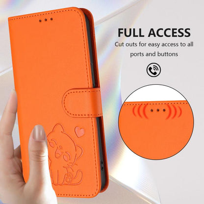 For iPhone Air Embossed Heart Cat Leather Phone Case with Hand Strap(Orange) - iPhone Air Cases by buy2fix | Online Shopping UK | buy2fix