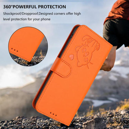 For iPhone Air Embossed Heart Cat Leather Phone Case with Hand Strap(Orange) - iPhone Air Cases by buy2fix | Online Shopping UK | buy2fix