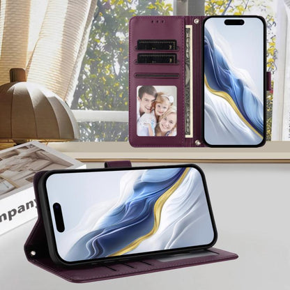 For iPhone Air Embossed Heart Cat Leather Phone Case with Hand Strap(Dark Purple) - iPhone Air Cases by buy2fix | Online Shopping UK | buy2fix