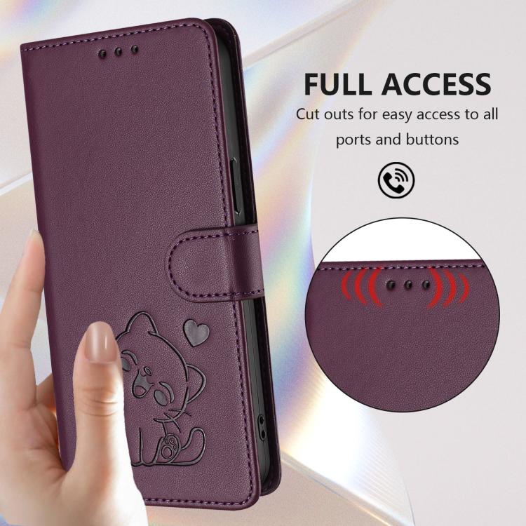 For iPhone Air Embossed Heart Cat Leather Phone Case with Hand Strap(Dark Purple) - iPhone Air Cases by buy2fix | Online Shopping UK | buy2fix