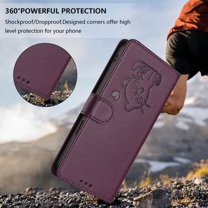 For iPhone Air Embossed Heart Cat Leather Phone Case with Hand Strap(Dark Purple) - iPhone Air Cases by buy2fix | Online Shopping UK | buy2fix
