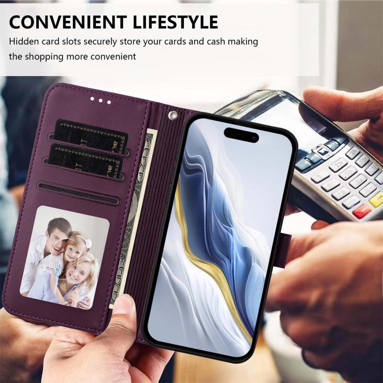 For iPhone Air Embossed Heart Cat Leather Phone Case with Hand Strap(Dark Purple) - iPhone Air Cases by buy2fix | Online Shopping UK | buy2fix