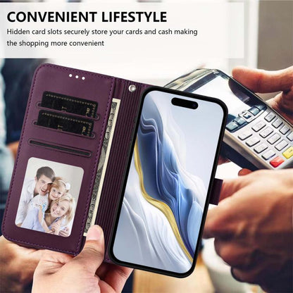 For iPhone Air Embossed Heart Cat Leather Phone Case with Hand Strap(Dark Purple) - iPhone Air Cases by buy2fix | Online Shopping UK | buy2fix