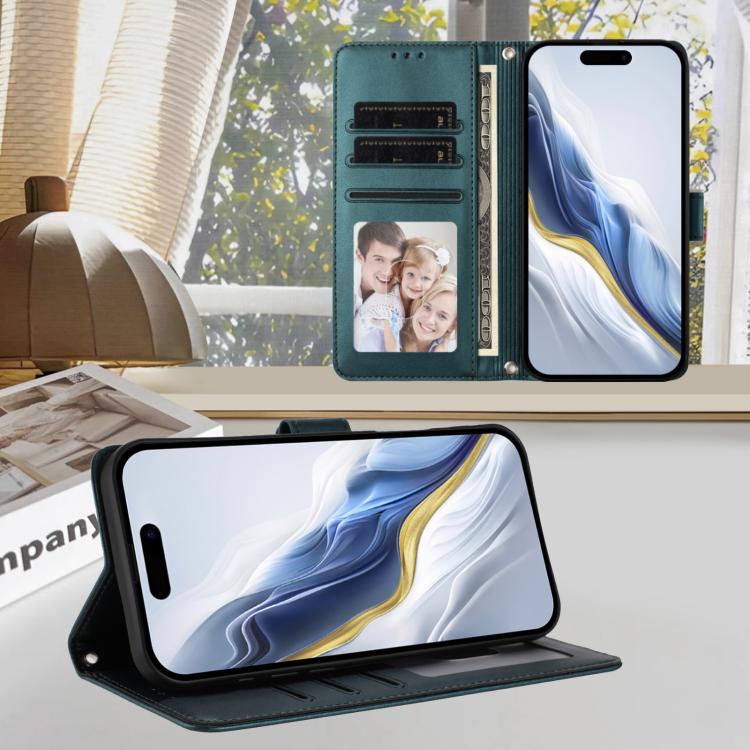 For iPhone Air Embossed Heart Cat Leather Phone Case with Hand Strap(Dark Green) - iPhone Air Cases by buy2fix | Online Shopping UK | buy2fix