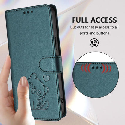 For iPhone Air Embossed Heart Cat Leather Phone Case with Hand Strap(Dark Green) - iPhone Air Cases by buy2fix | Online Shopping UK | buy2fix