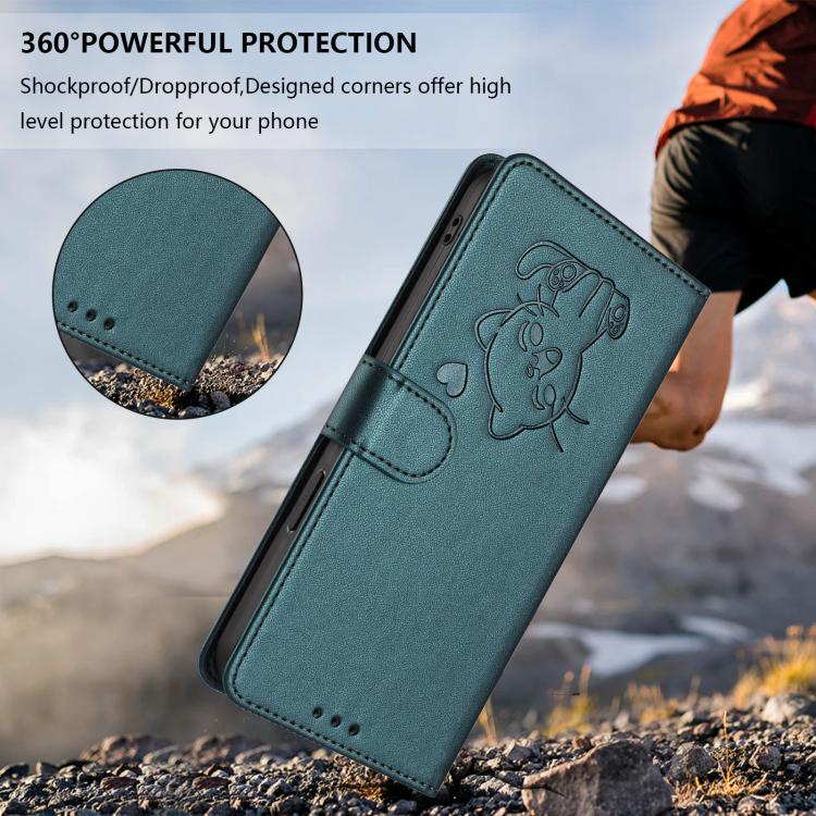 For iPhone Air Embossed Heart Cat Leather Phone Case with Hand Strap(Dark Green) - iPhone Air Cases by buy2fix | Online Shopping UK | buy2fix