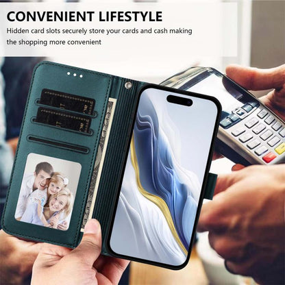 For iPhone Air Embossed Heart Cat Leather Phone Case with Hand Strap(Dark Green) - iPhone Air Cases by buy2fix | Online Shopping UK | buy2fix