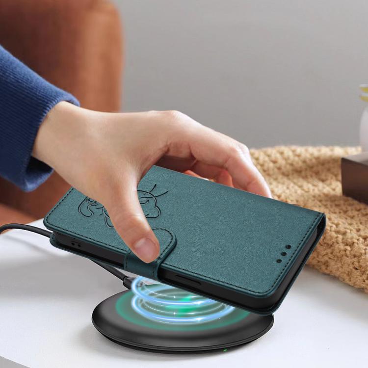 For iPhone Air Embossed Heart Cat Leather Phone Case with Hand Strap(Dark Green) - iPhone Air Cases by buy2fix | Online Shopping UK | buy2fix