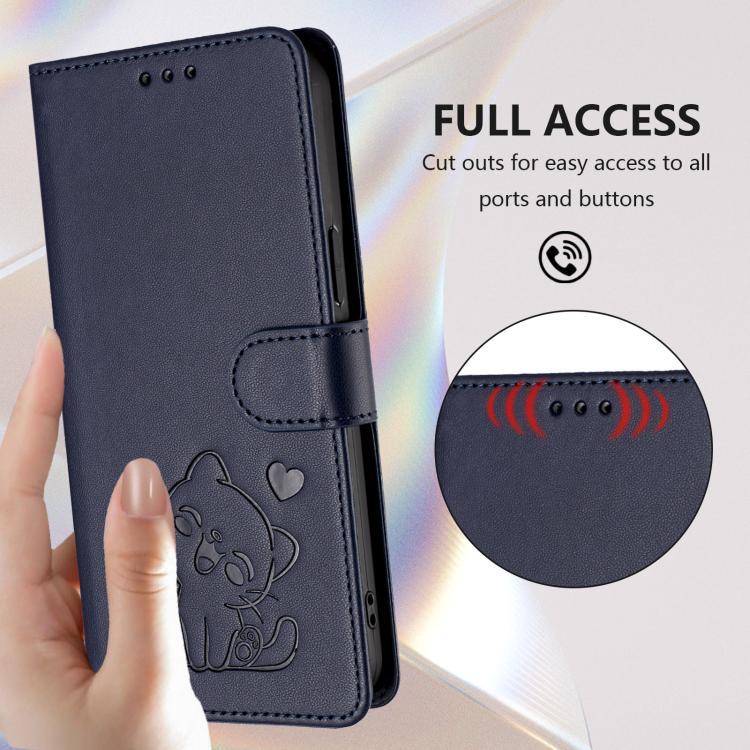 For iPhone Air Embossed Heart Cat Leather Phone Case with Hand Strap(Blue) - iPhone Air Cases by buy2fix | Online Shopping UK | buy2fix