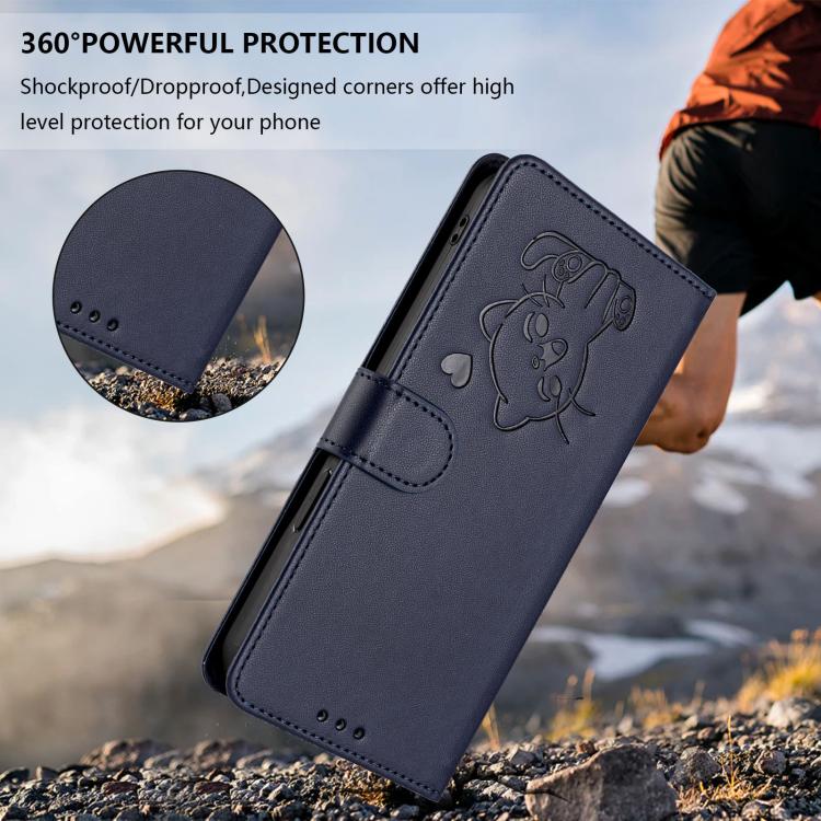 For iPhone Air Embossed Heart Cat Leather Phone Case with Hand Strap(Blue) - iPhone Air Cases by buy2fix | Online Shopping UK | buy2fix