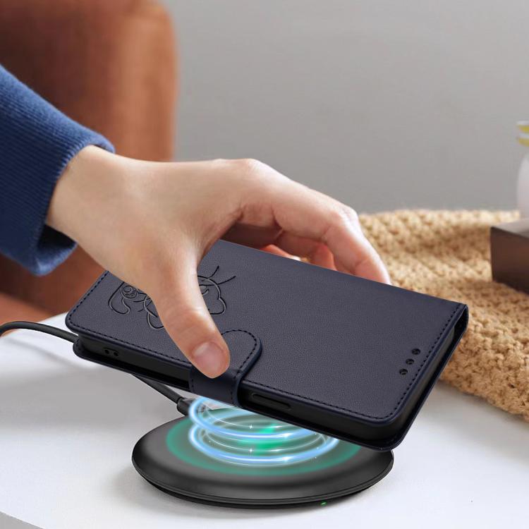 For iPhone Air Embossed Heart Cat Leather Phone Case with Hand Strap(Blue) - iPhone Air Cases by buy2fix | Online Shopping UK | buy2fix