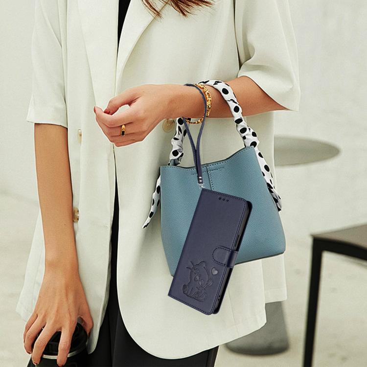 For iPhone Air Embossed Heart Cat Leather Phone Case with Hand Strap(Blue) - iPhone Air Cases by buy2fix | Online Shopping UK | buy2fix