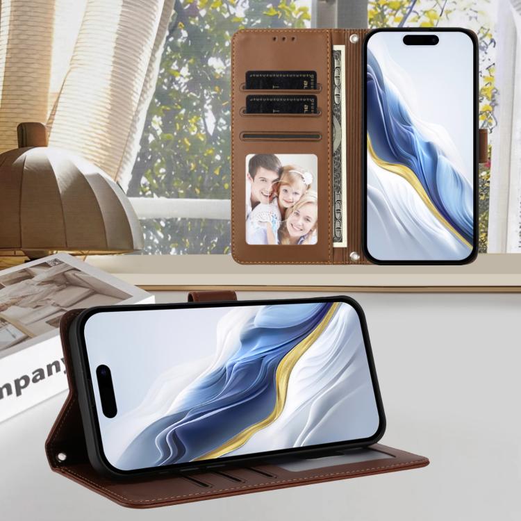 For iPhone Air Embossed Heart Cat Leather Phone Case with Hand Strap(Brown) - iPhone Air Cases by buy2fix | Online Shopping UK | buy2fix