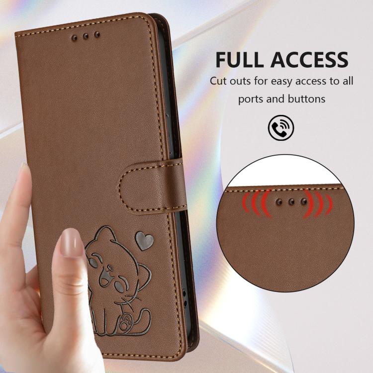 For iPhone Air Embossed Heart Cat Leather Phone Case with Hand Strap(Brown) - iPhone Air Cases by buy2fix | Online Shopping UK | buy2fix