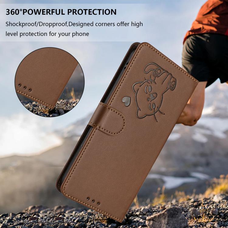 For iPhone Air Embossed Heart Cat Leather Phone Case with Hand Strap(Brown) - iPhone Air Cases by buy2fix | Online Shopping UK | buy2fix