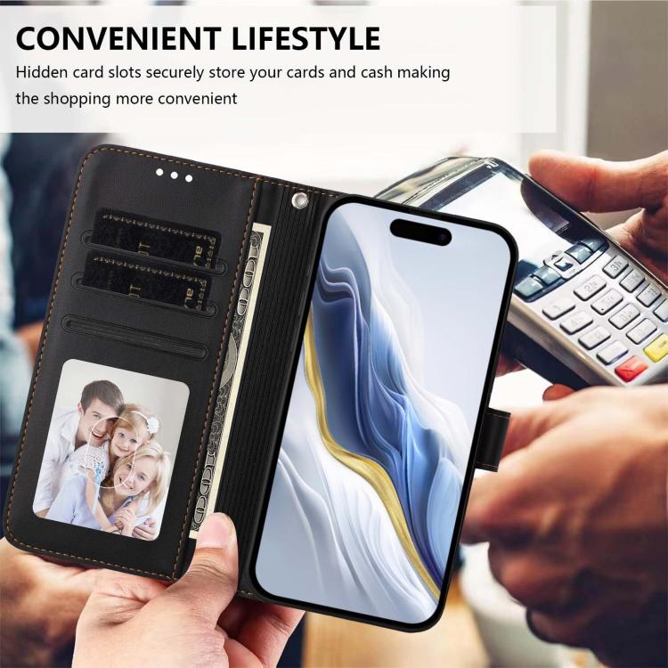 For iPhone Air Embossed Heart Cat Leather Phone Case with Hand Strap(Black) - iPhone Air Cases by buy2fix | Online Shopping UK | buy2fix