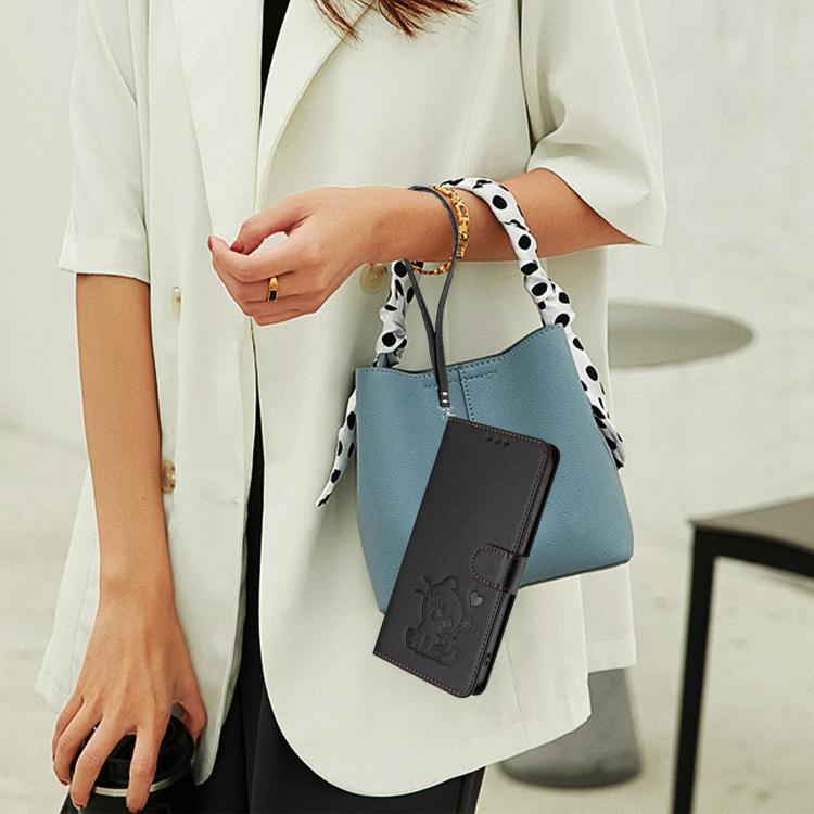 For iPhone Air Embossed Heart Cat Leather Phone Case with Hand Strap(Black) - iPhone Air Cases by buy2fix | Online Shopping UK | buy2fix