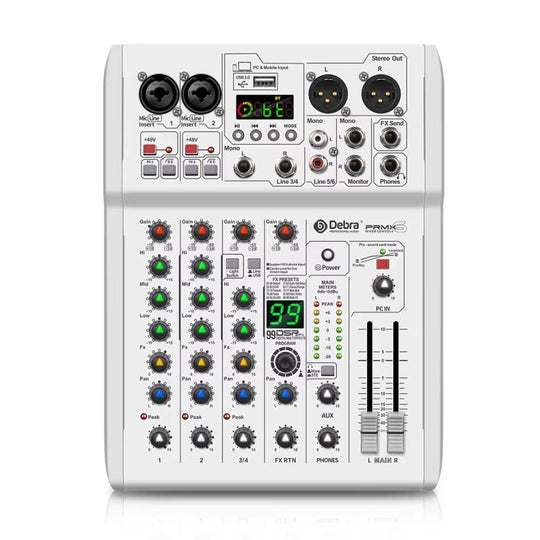 DEBRA PRMX-6 4-Channels Audio Mixer DSP Reverb for Live Recording(UK Plug)