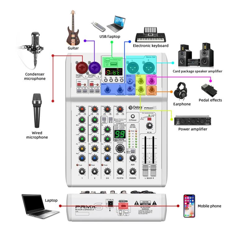 DEBRA PRMX-6 4-Channels Audio Mixer DSP Reverb for Live Recording(UK Plug) - Live Sound Effects Processors by DEBRA | Online Shopping UK | buy2fix