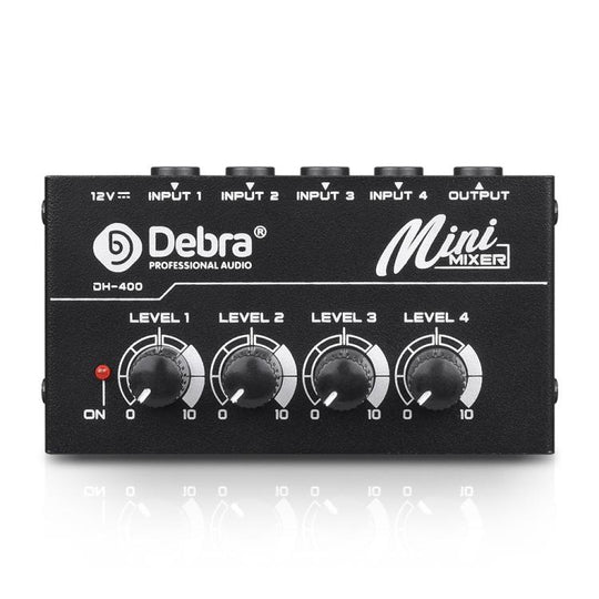 DEBRA M094 4-Channels Audio Mixer Musical Instrument Live Streaming Reverb, Power Plug:US Plug(Black)
