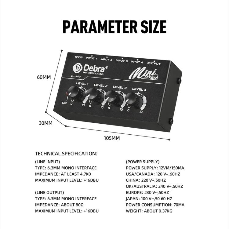 DEBRA M094 4-Channels Audio Mixer Musical Instrument Live Streaming Reverb, Power Plug:AU Plug(Black) - Live Sound Effects Processors by DEBRA | Online Shopping UK | buy2fix