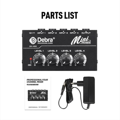 DEBRA M094 4-Channels Audio Mixer Musical Instrument Live Streaming Reverb, Power Plug:EU Plug(Black) - Live Sound Effects Processors by DEBRA | Online Shopping UK | buy2fix
