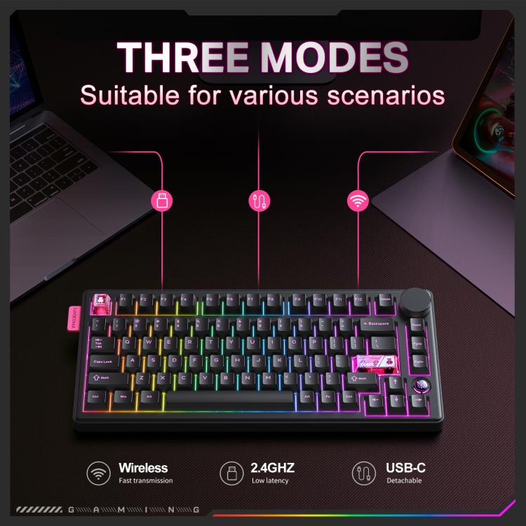 ONIKUMA MT706 81-Keys Hot Swappable Triple Mode Mechanical Keyboard(Black) - Wired Keyboard by ONIKUMA | Online Shopping UK | buy2fix