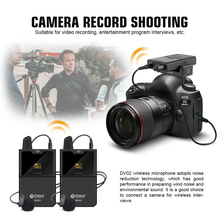 DEBRA DV-02 Wireless Lavalier Microphone TX & 2RX Outdoor Interview Live Broadcast - Microphone by DEBRA | Online Shopping UK | buy2fix