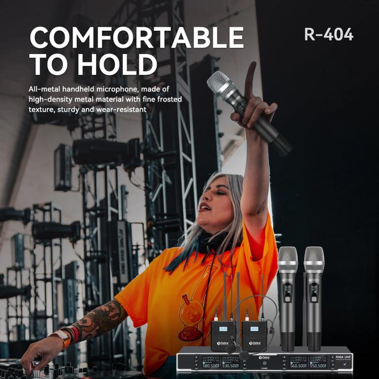 DEBRA R404 UHF Wireless Microphone 4-in-1 Professional Stage Performance Conference Handheld Mic(UK Plug) - Microphone by DEBRA | Online Shopping UK | buy2fix