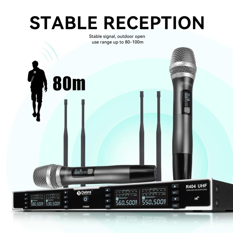 DEBRA R404 UHF Wireless Microphone 4-in-1 Professional Stage Performance Conference Handheld Mic(EU Plug) - Microphone by DEBRA | Online Shopping UK | buy2fix