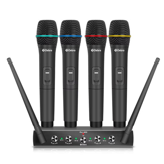 DEBRA AU-400 UHF Wireless Microphone System 4-in-1 for Performance Conference KTV, Model:4 Handheld Mic(UK Plug)