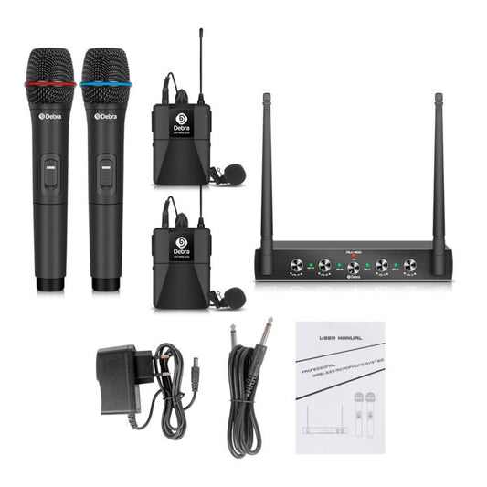 DEBRA AU-400 UHF Wireless Microphone System 4-in-1 for Performance Conference KTV, Model:2 Handheld +2 Bodypack(EU Plug) - Microphone by DEBRA | Online Shopping UK | buy2fix