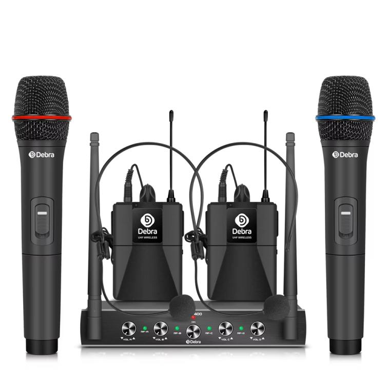 DEBRA AU-400 UHF Wireless Microphone System 4-in-1 for Performance Conference KTV, Model:2 Handheld +2 Bodypack(UK Plug) - Microphone by DEBRA | Online Shopping UK | buy2fix