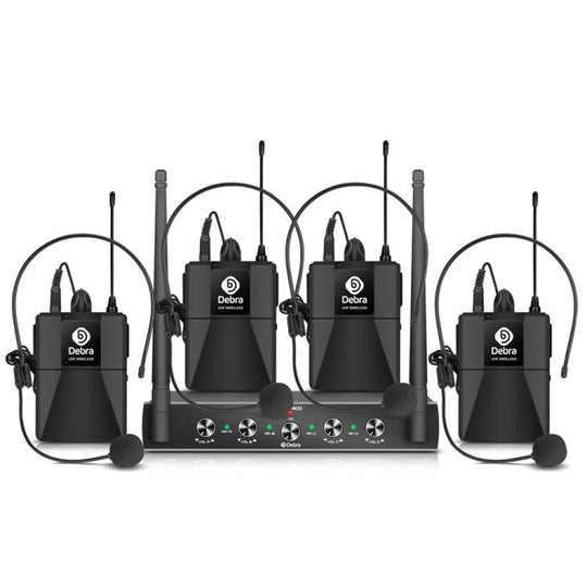 DEBRA AU-400 UHF Wireless Microphone System 4-in-1 for Performance Conference KTV, Model:4 Bodypack Mic(EU Plug)