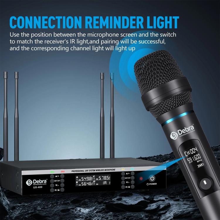 DEBRA UX-400 UHF Wireless Rechargeable Microphone System 4-in-1(EU Plug) - Microphone by DEBRA | Online Shopping UK | buy2fix