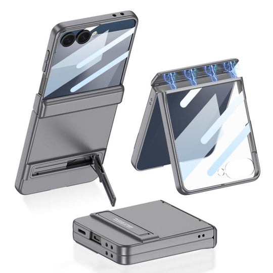 For Samsung Galaxy Z Flip7 5G GKK Integrated Magnetic Triumph Ultra-thin Full Coverage Phone Case with Holder(Grey)
