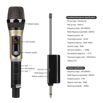 DEBRA A-25 UHF Wireless Rechargeable Microphone System for Stage KTV, Model:One Mic(Gold) - Microphone by DEBRA | Online Shopping UK | buy2fix