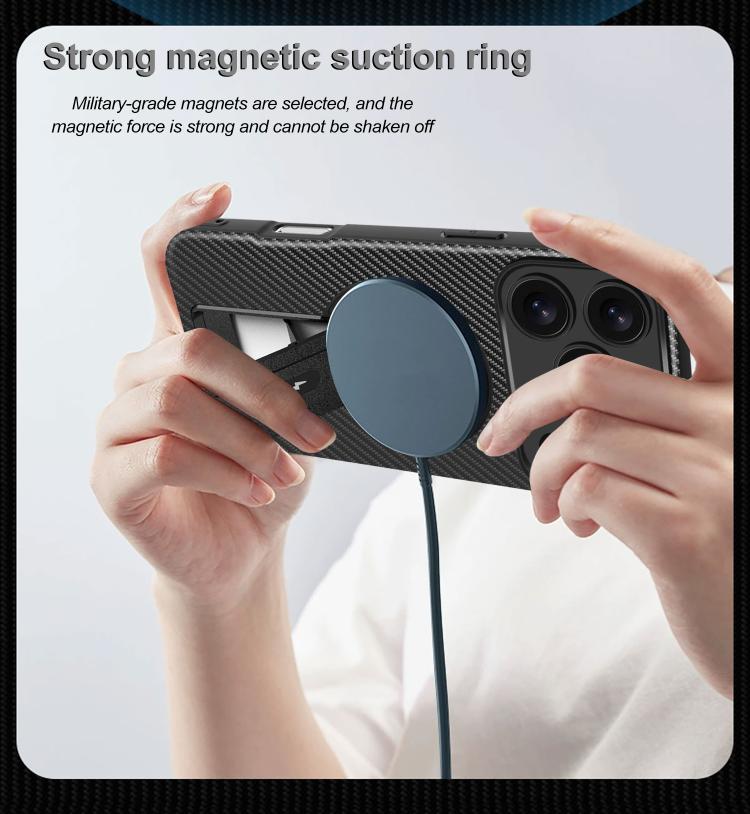 For iPhone 17 Pro Max Carbon Fiber Texture MagSafe Phone Case with Holder(Black) - iPhone 17 Pro Max Cases by buy2fix | Online Shopping UK | buy2fix