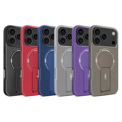 For iPhone 17 Pro Max Carbon Fiber Texture MagSafe Phone Case with Holder(Blue) - iPhone 17 Pro Max Cases by buy2fix | Online Shopping UK | buy2fix