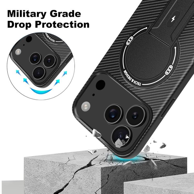 For iPhone 17 Pro Max Carbon Fiber Texture MagSafe Phone Case with Holder(Purple) - iPhone 17 Pro Max Cases by buy2fix | Online Shopping UK | buy2fix