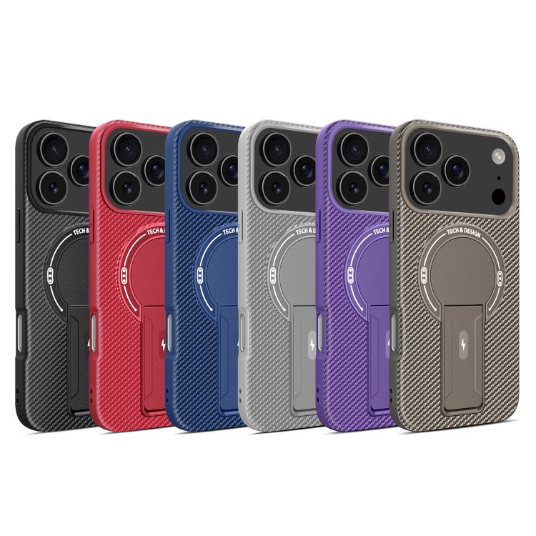 For iPhone 17 Pro Carbon Fiber Texture MagSafe Phone Case with Holder(Purple) - iPhone 17 Pro Cases by buy2fix | Online Shopping UK | buy2fix