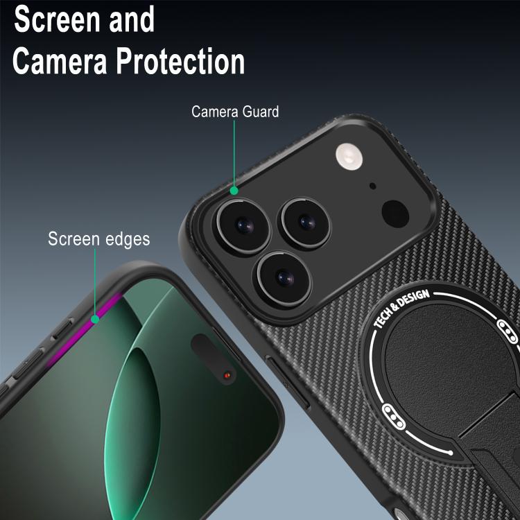 For iPhone 17 Pro Carbon Fiber Texture MagSafe Phone Case with Holder(Purple) - iPhone 17 Pro Cases by buy2fix | Online Shopping UK | buy2fix