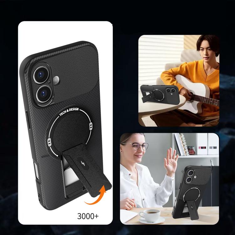 For iPhone 17 Carbon Fiber Texture MagSafe Phone Case with Holder(Black) - iPhone 17 Cases by buy2fix | Online Shopping UK | buy2fix