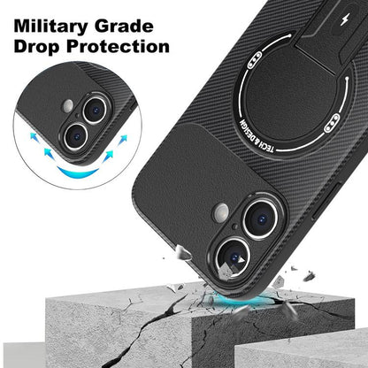 For iPhone 17 Carbon Fiber Texture MagSafe Phone Case with Holder(Black) - iPhone 17 Cases by buy2fix | Online Shopping UK | buy2fix