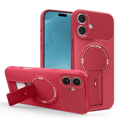 For iPhone 17 Carbon Fiber Texture MagSafe Phone Case with Holder(Red) - iPhone 17 Cases by buy2fix | Online Shopping UK | buy2fix