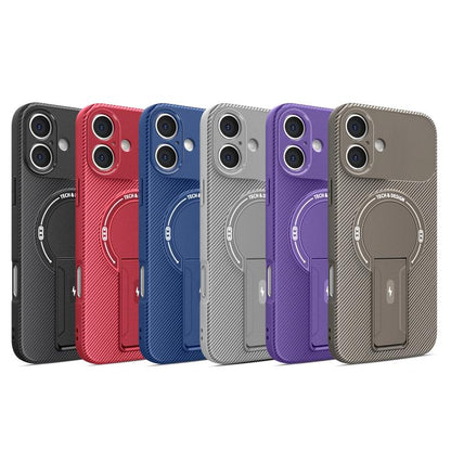 For iPhone 17 Carbon Fiber Texture MagSafe Phone Case with Holder(Red) - iPhone 17 Cases by buy2fix | Online Shopping UK | buy2fix