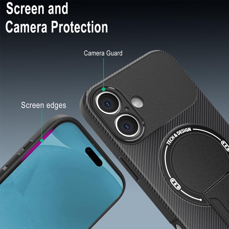 For iPhone 17 Carbon Fiber Texture MagSafe Phone Case with Holder(Grey) - iPhone 17 Cases by buy2fix | Online Shopping UK | buy2fix