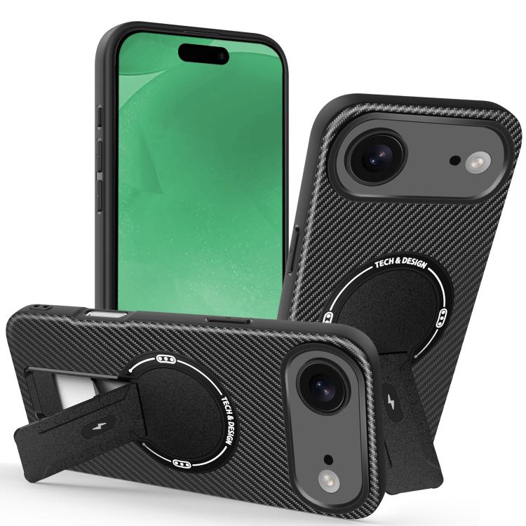 For iPhone Air Carbon Fiber Texture MagSafe Phone Case with Holder(Black) - iPhone Air Cases by buy2fix | Online Shopping UK | buy2fix